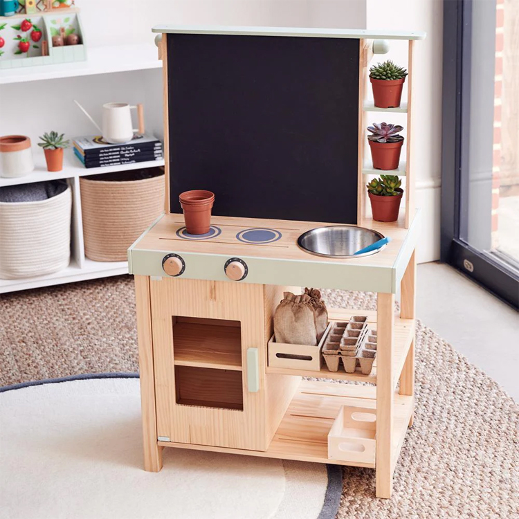 Wooden Kids Play Kitchen Set with Chalkboard Drawing