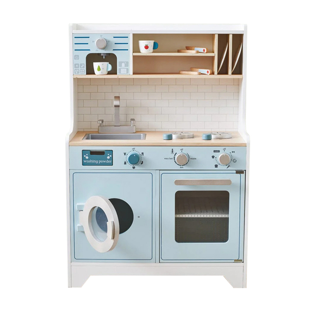 Blue Wooden Kids Play Kitchen Set