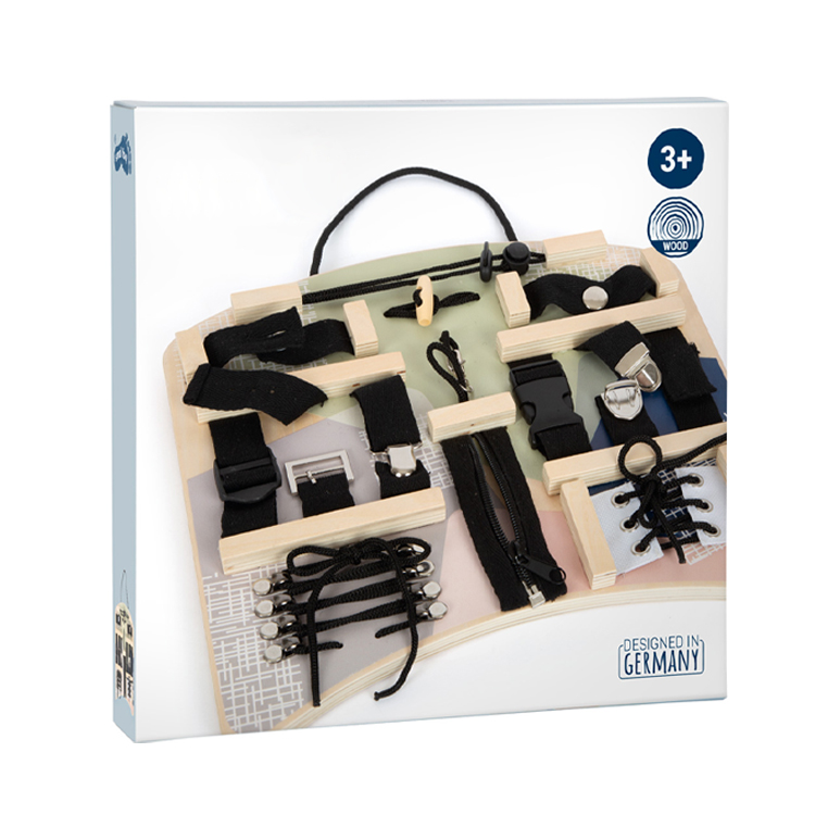 Wooden Busy Board with Buckles, Zippers and Laces