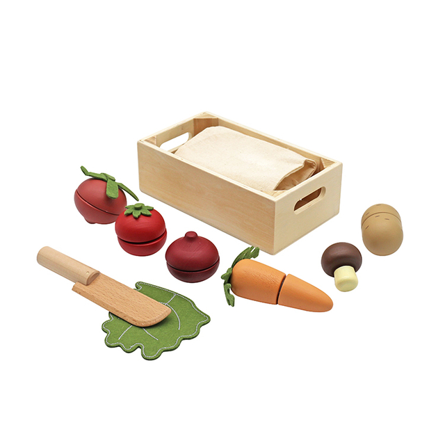 Wooden Vegetable Cutting Play Set and Storage Box