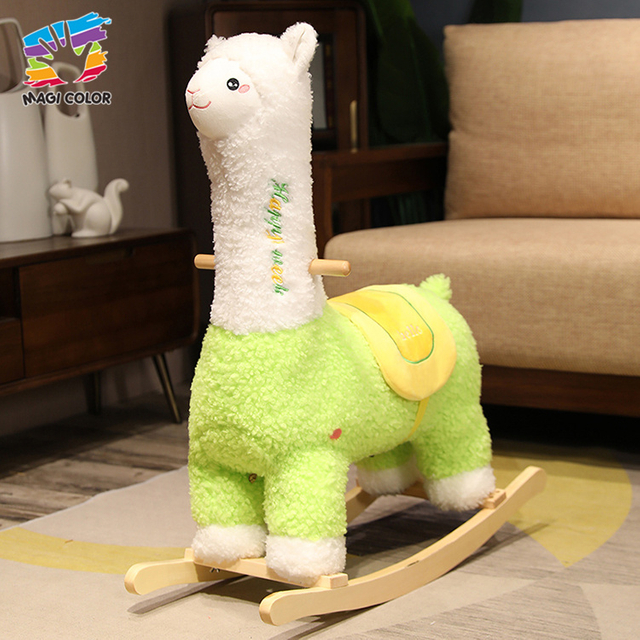 Plush Llama Rocking Horse with Wooden Base for Kids