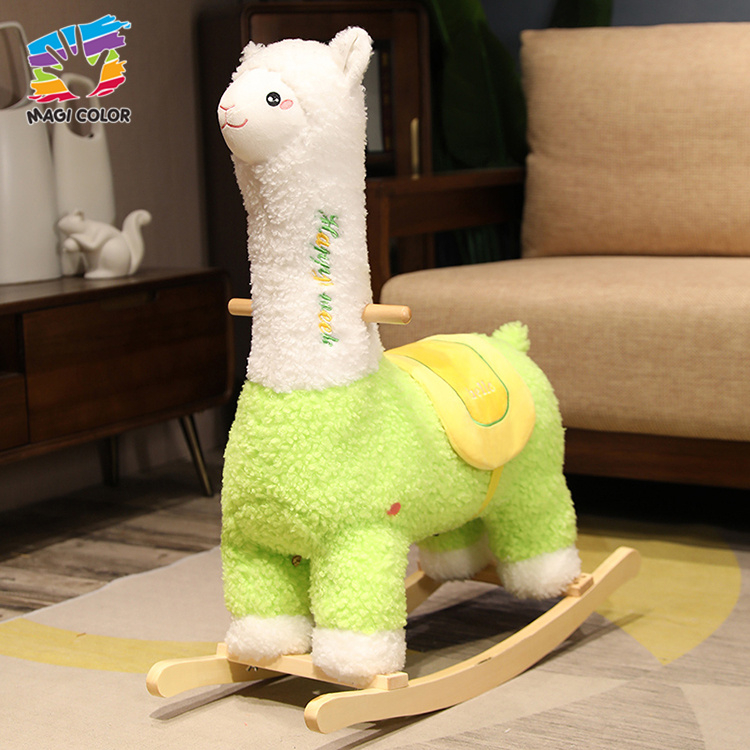 Plush Llama Rocking Horse with Wooden Base for Kids