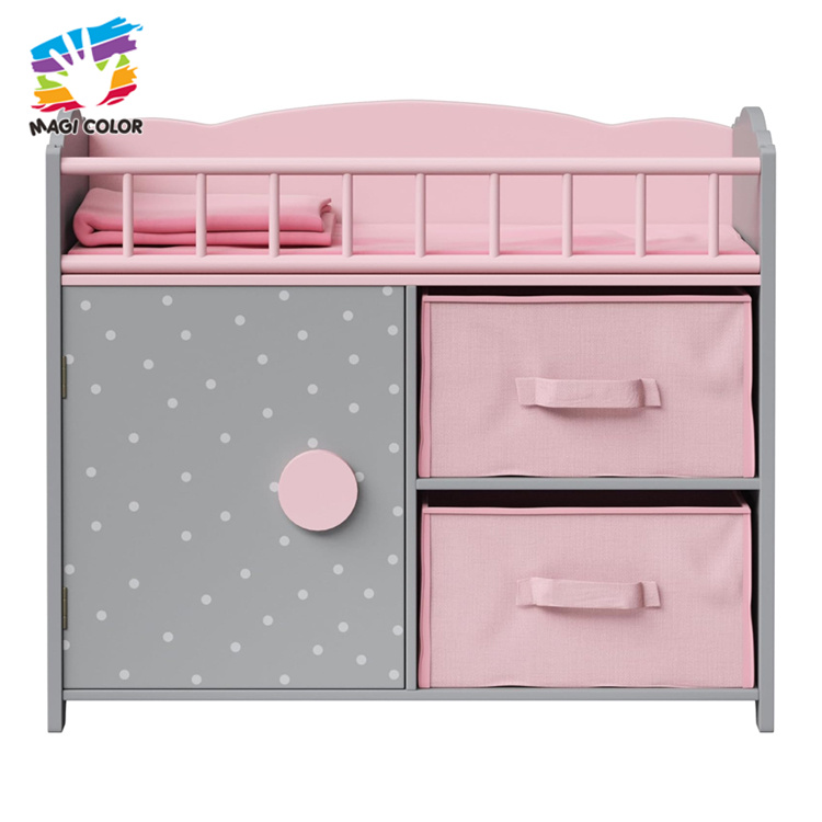 Kids Wooden Doll Bed Storage Unit with Adjustable Rail & Drawers