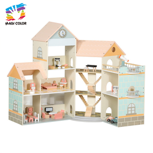 Wooden Multi-Level Townhouse Dollhouse with Furniture for Kids