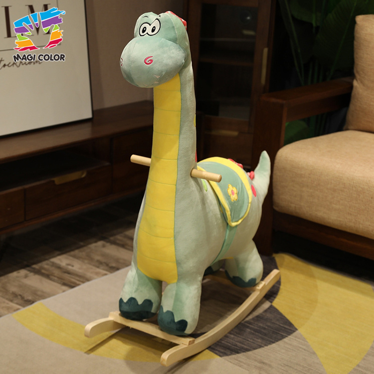 Green Dinosaur Plush Rocking Toy with Wooden Base for Kids