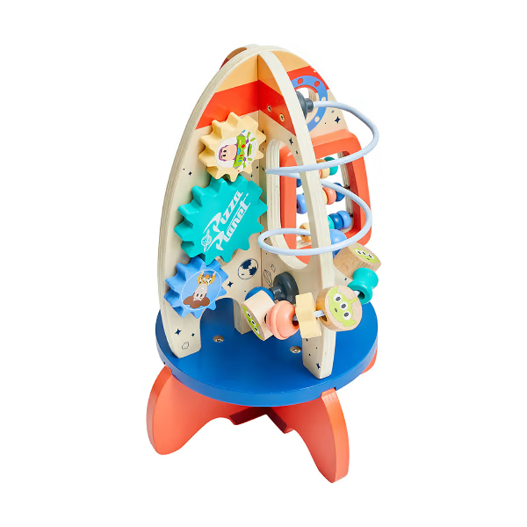 Wooden Rocket Activity Toy for Kids with Abacus & Space Elements