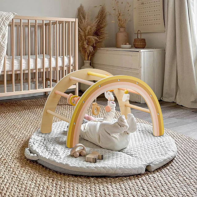  Wooden Rainbow Baby Gym Activity Climbing Frame with Hanging Toys