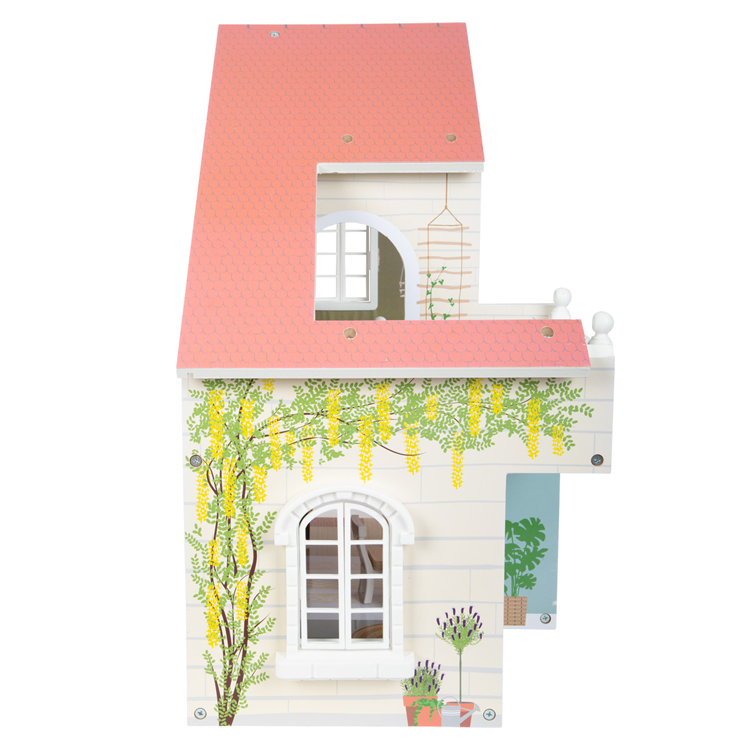 Wooden Multi - Level Dollhouse with Mini Rooms and Furniture