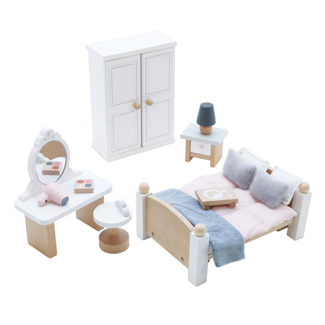 Wooden Mini Dollhouse Bedroom Furniture Set with Accessories