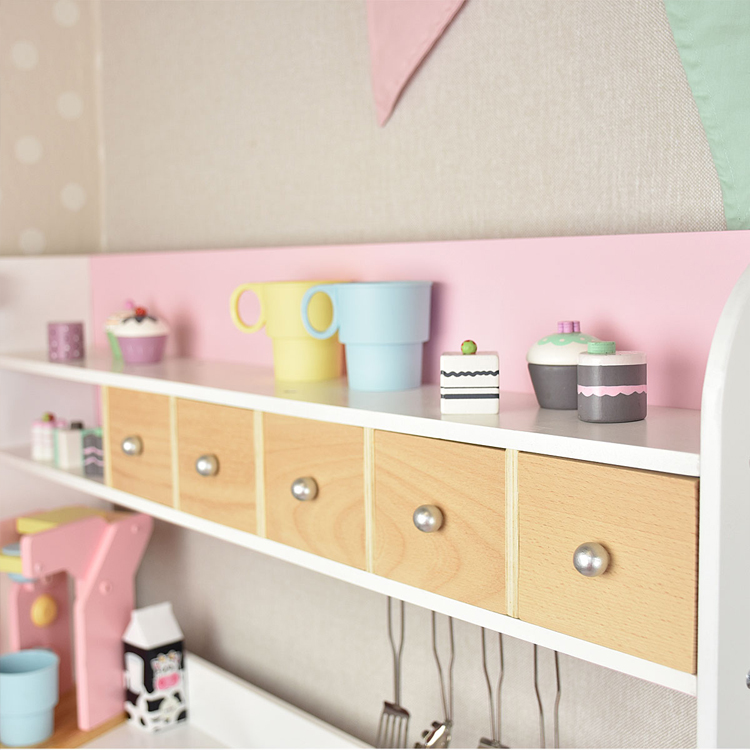Pink Wooden L-Shaped Kids Play Kitchen Set with Chalkboard