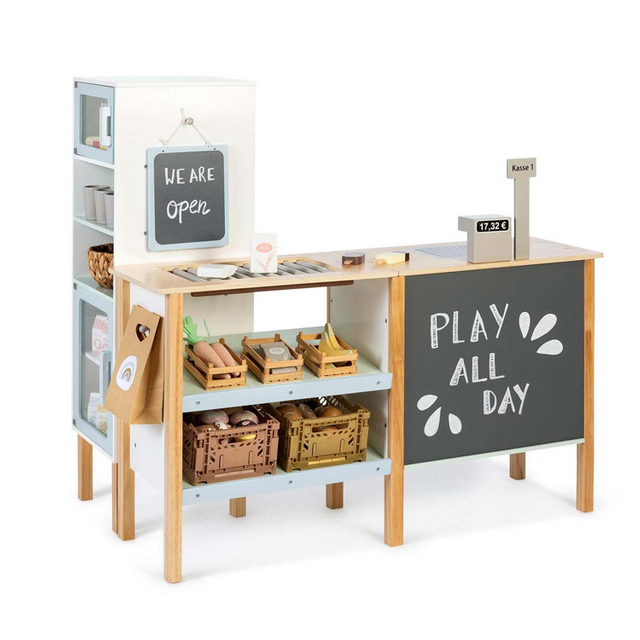  Wooden Kids Pretend Play Grocery Store Set with Chalkboard and Cash Register