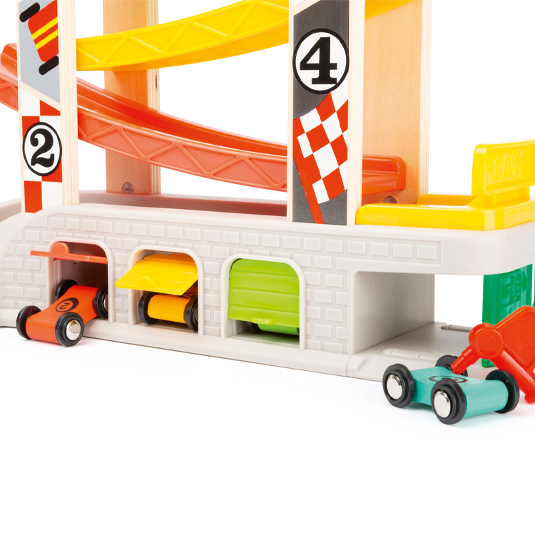 Wooden Ramp Racer Toy with Multiple Tracks and Cars