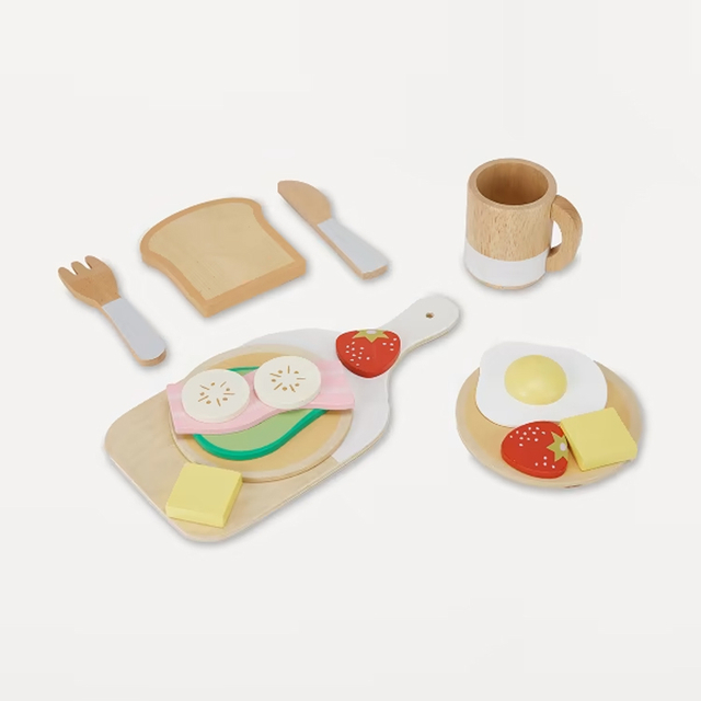 Wooden Breakfast Play Food Set with Utensils