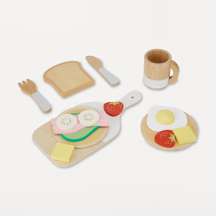 Wooden Breakfast Play Food Set with Utensils