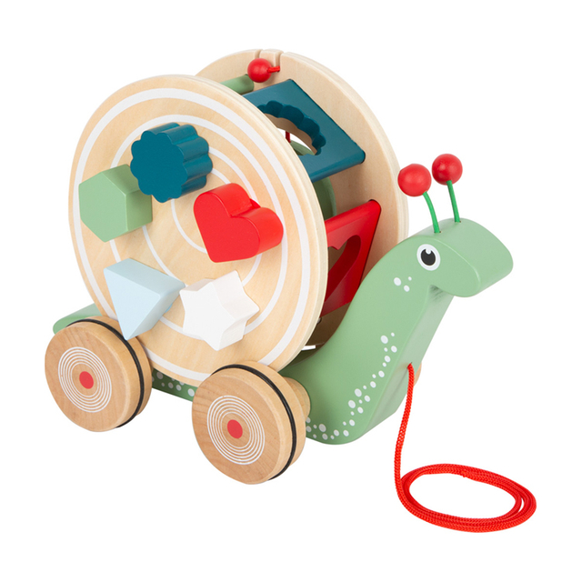 Wooden Snail Pull Along Toy with Shape Sorting