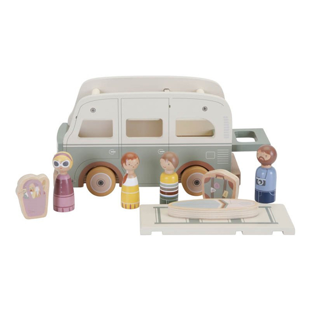 Wooden Retro Camper Van Toy with Mini Figures