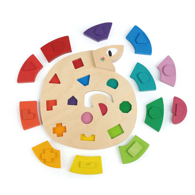 Wooden Snake Shape Puzzle Toy for Kids' Color and Shape Learning