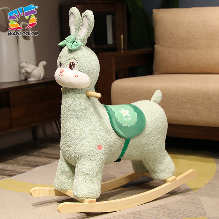 Pastel Bunny Plush Rocking Toy with Wooden Base for Kids