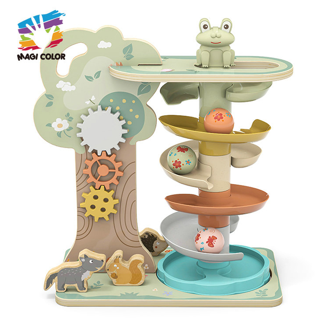 Wooden Forest Theme Gear Ball Drop Tower Toddler Activity Toy
