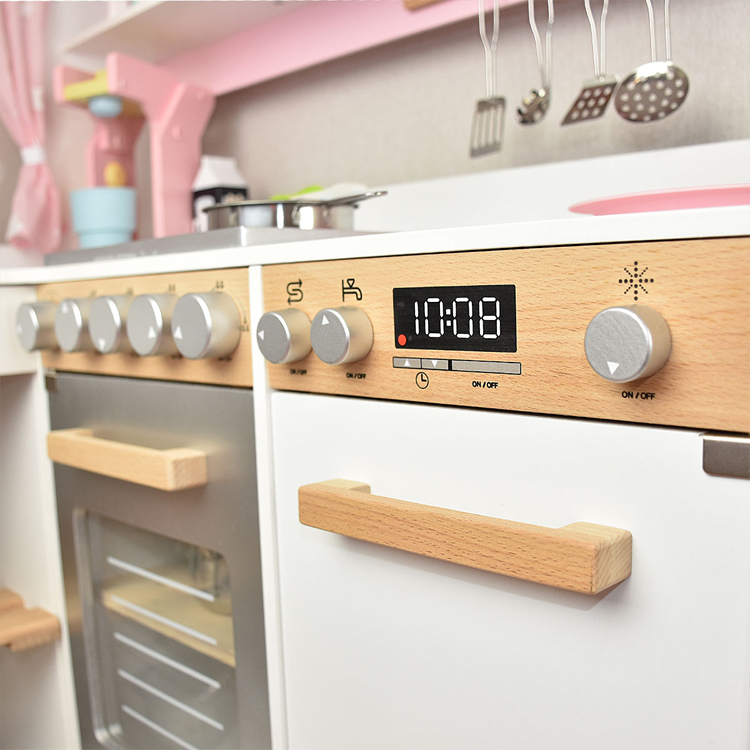 Pink Wooden L-Shaped Kids Play Kitchen Set with Chalkboard