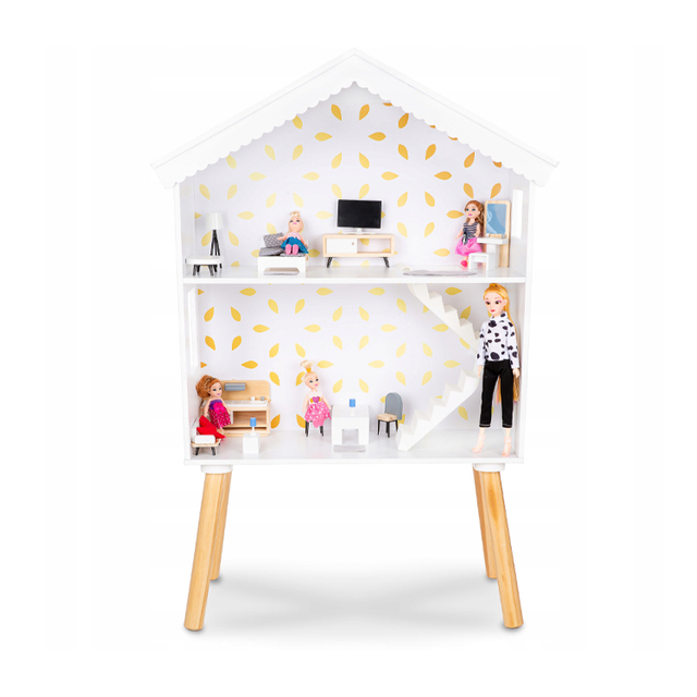 Modern Wooden Dollhouse for Kids with Mini Furniture