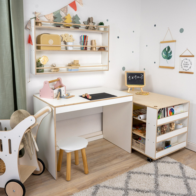 Wooden Convertible Kids Activity Table and Storage Unit with Shelf