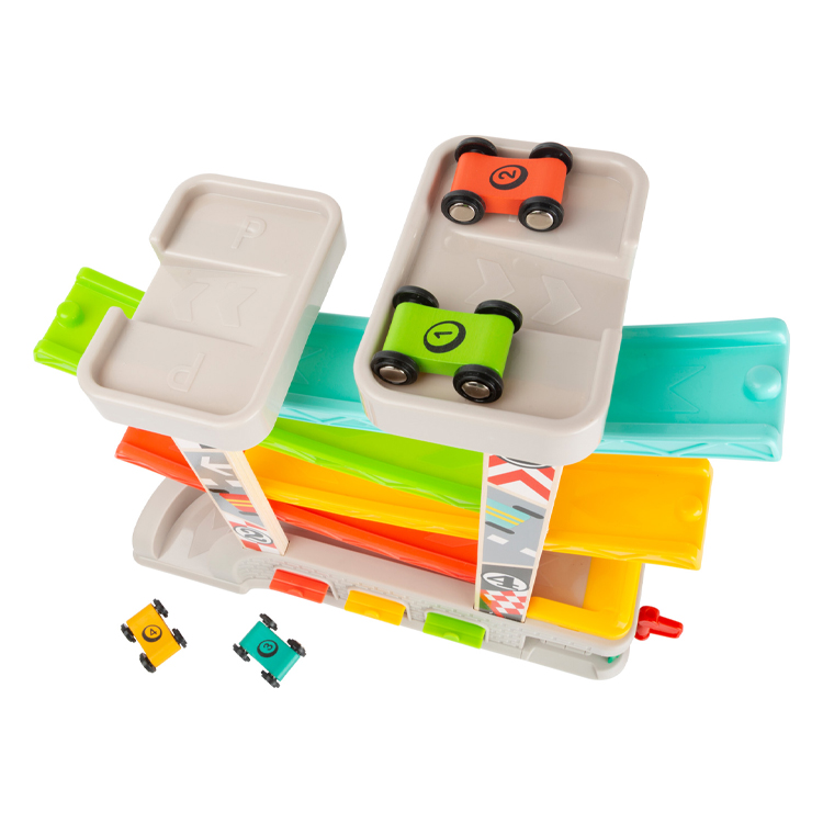 Wooden Ramp Racer Toy with Multiple Tracks and Cars