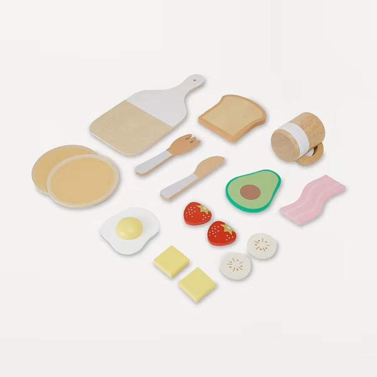Wooden Breakfast Play Food Set with Utensils