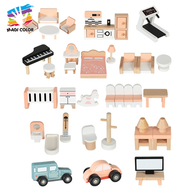 Wooden Multi-Level Dollhouse with Furniture for Kids' Pretend Play