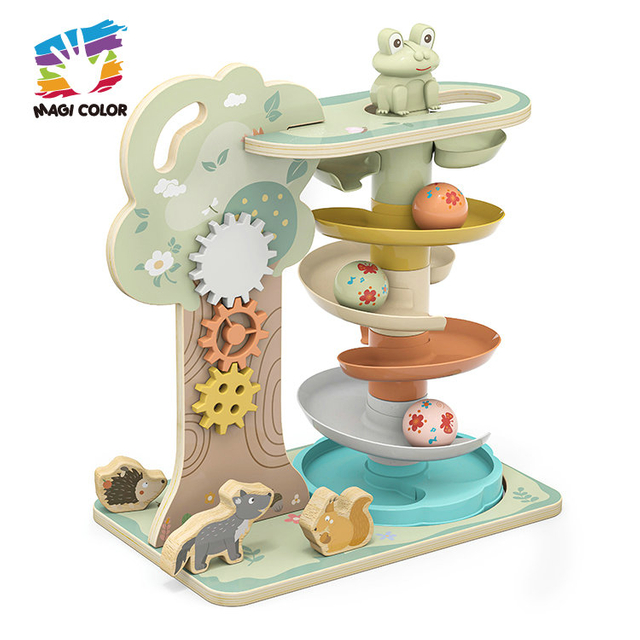 Wooden Forest Theme Gear Ball Drop Tower Toddler Activity Toy