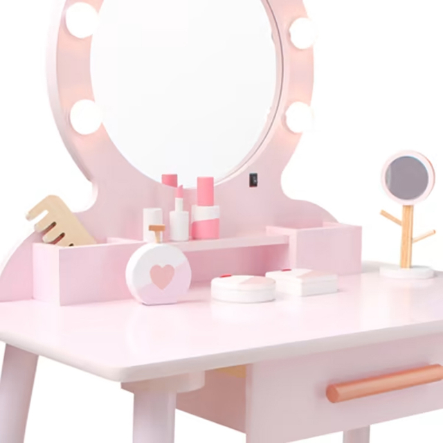 Pink Wooden Toy Dressing Table with LED Light