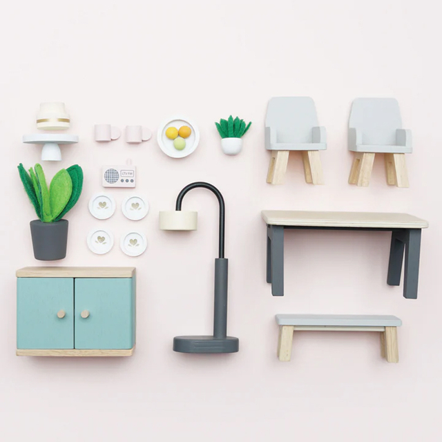 Mini Wooden Dining Room Furniture Set for Dollhouse