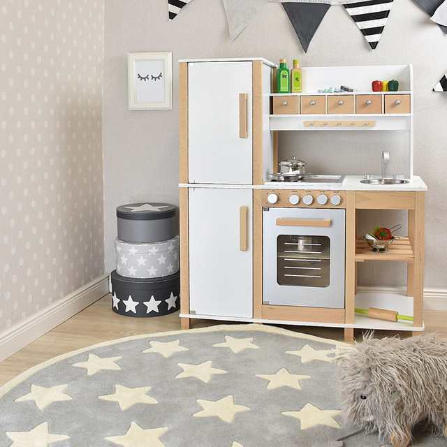 Wooden Kids Play Kitchen Set with Oven and Cabinet