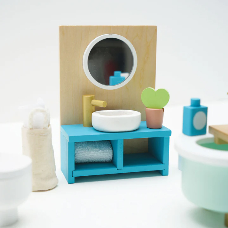 Wooden Mini Dollhouse Bathroom Furniture Set with Accessories