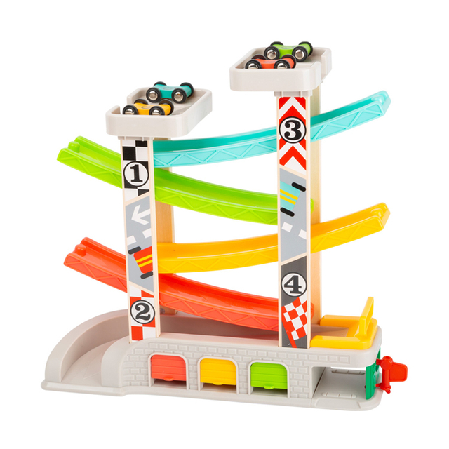 Wooden Ramp Racer Toy with Multiple Tracks and Cars