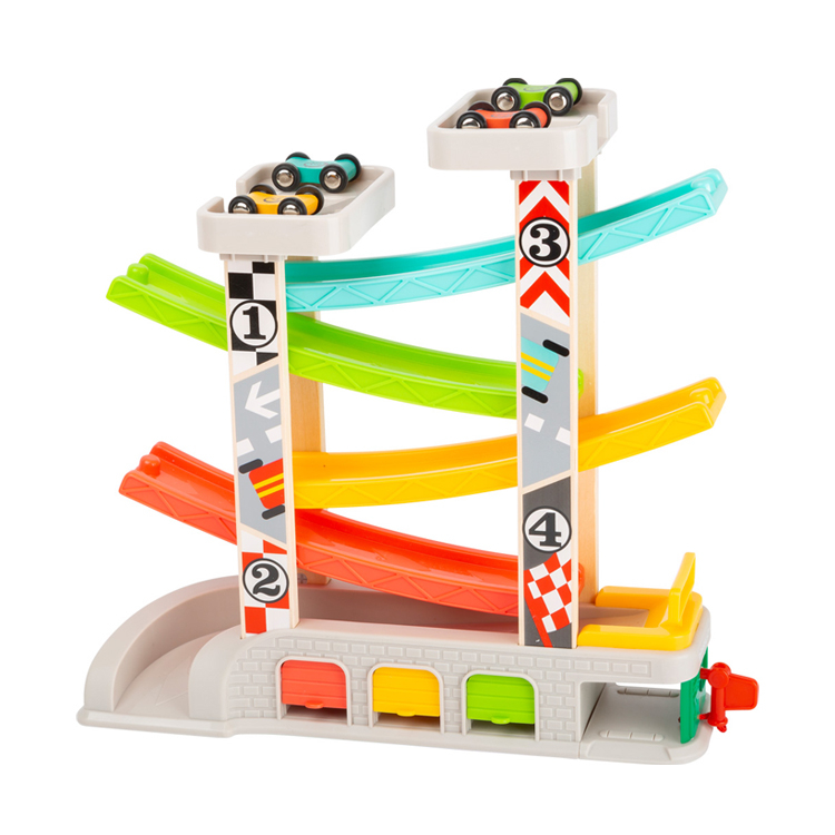 Wooden Ramp Racer Toy with Multiple Tracks and Cars