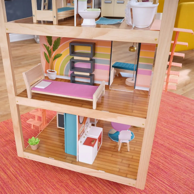 Removable Wooden Three - Story Dollhouse with Furniture