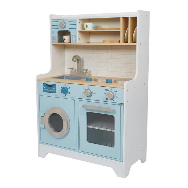Blue Wooden Kids Play Kitchen Set