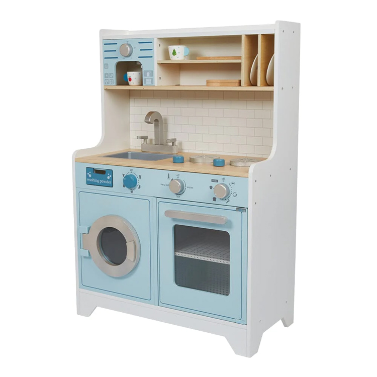 Blue Wooden Kids Play Kitchen Set