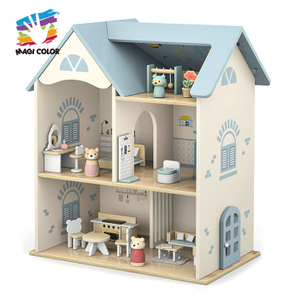 Magi Color Wooden Three - Tier Dollhouse with Mini Furniture & Animal Figures