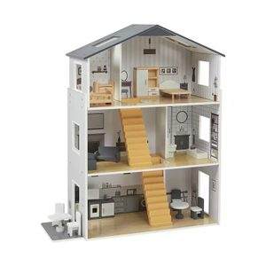 large wooden dollhouse toy with furniture