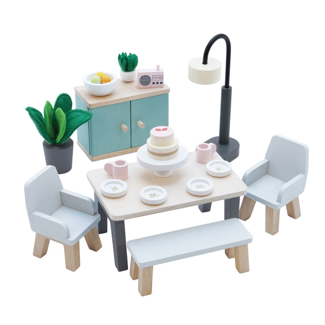 Mini Wooden Dining Room Furniture Set for Dollhouse