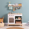 Kids Wooden Kitchen Set with Storage & Hanging Utensils