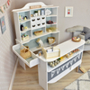 Wooden Kids Grocery Shop Pretend Play Set with Storage and Chalkboard