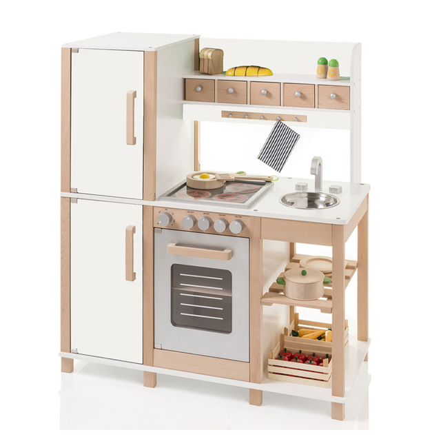 Wooden Kids Play Kitchen Set with Oven and Cabinet