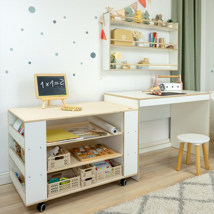 Wooden Convertible Kids Activity Table and Storage Unit with Shelf