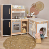 Large Wooden Kids Play Kitchen Set with Laundry Appliance and Chalkboard Refrigerator