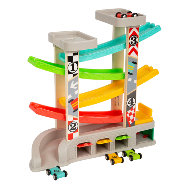 Wooden Ramp Racer Toy with Multiple Tracks and Cars
