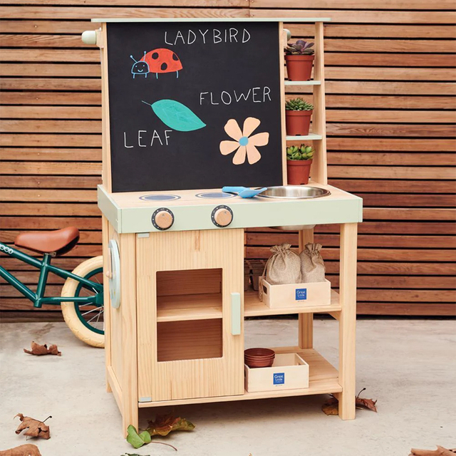 Wooden Kids Play Kitchen Set with Chalkboard Drawing