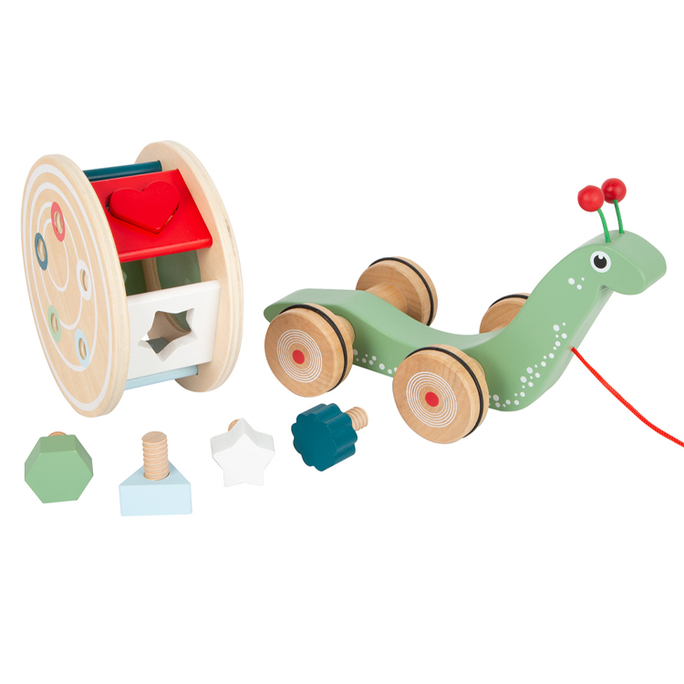 Wooden Snail Pull Along Toy with Shape Sorting